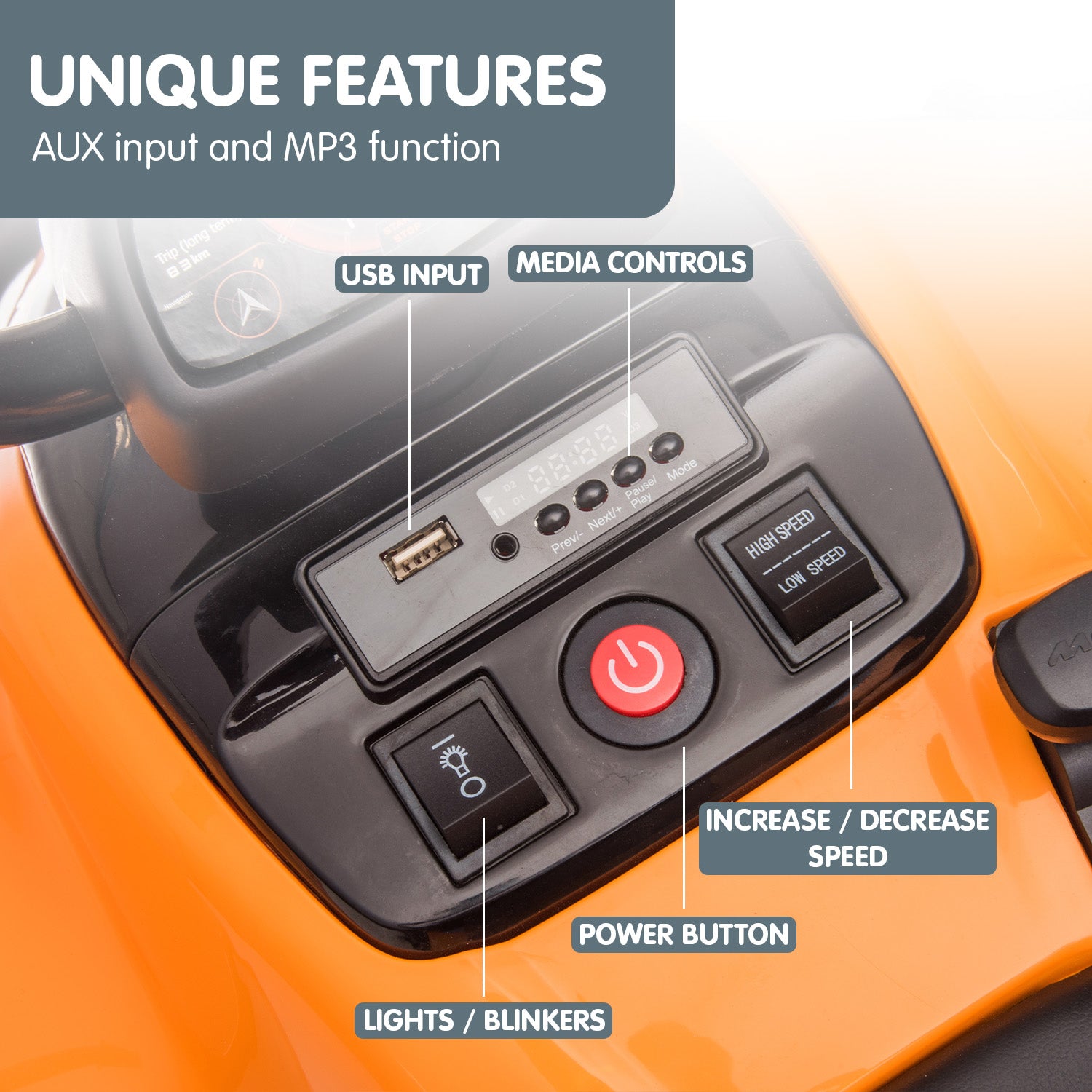 Kahuna Licensed MCL35 McLaren Kids Toy Ride On Electric Quad Bike - Orange Kahuna