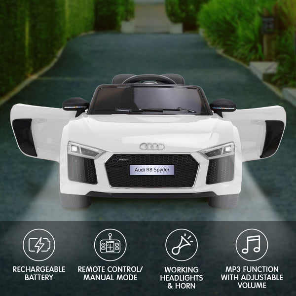 Kahuna R8 Spyder Audi Licensed Kids Electric Ride On Car Remote Control - White Kahuna