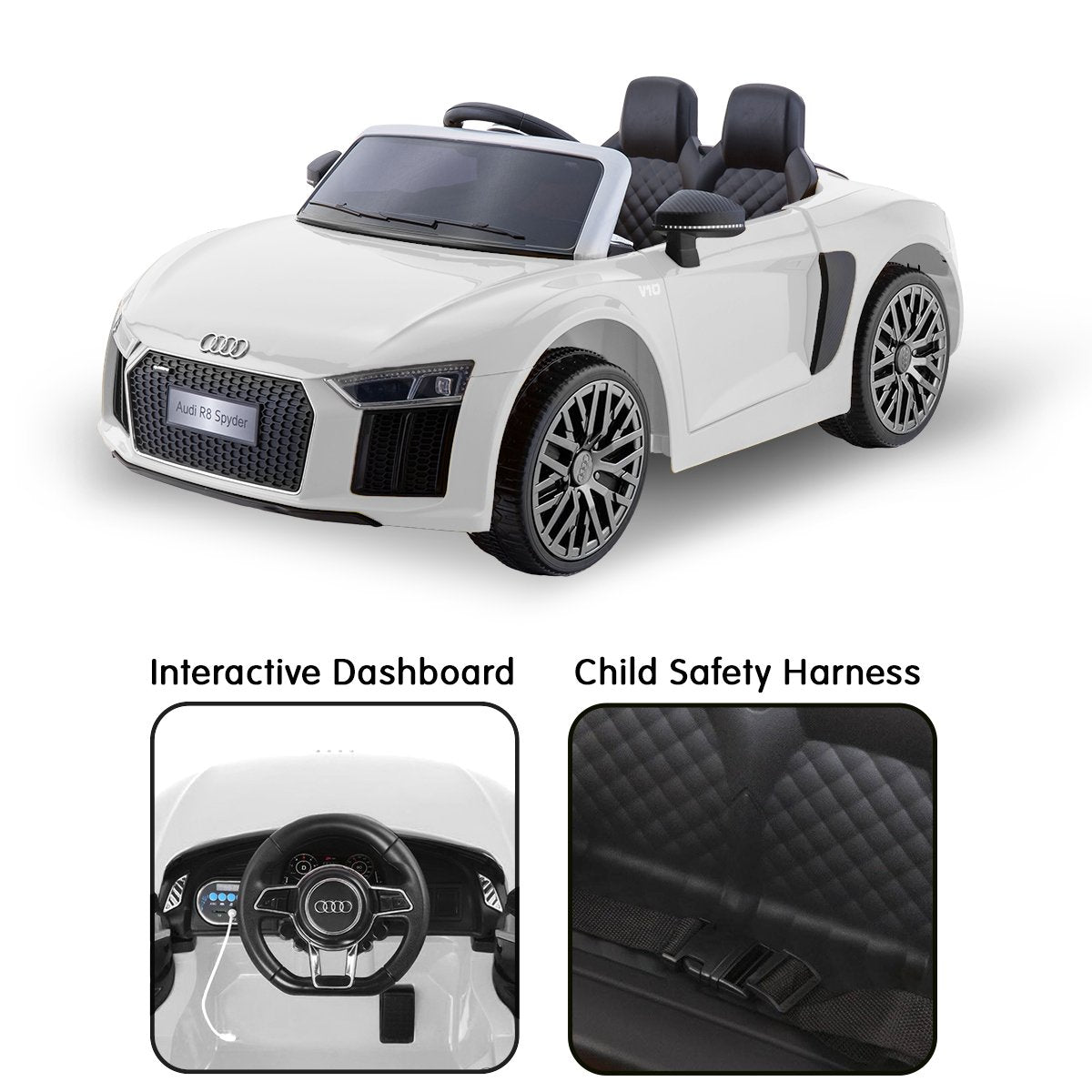 Kahuna R8 Spyder Audi Licensed Kids Electric Ride On Car Remote Control - White Kahuna