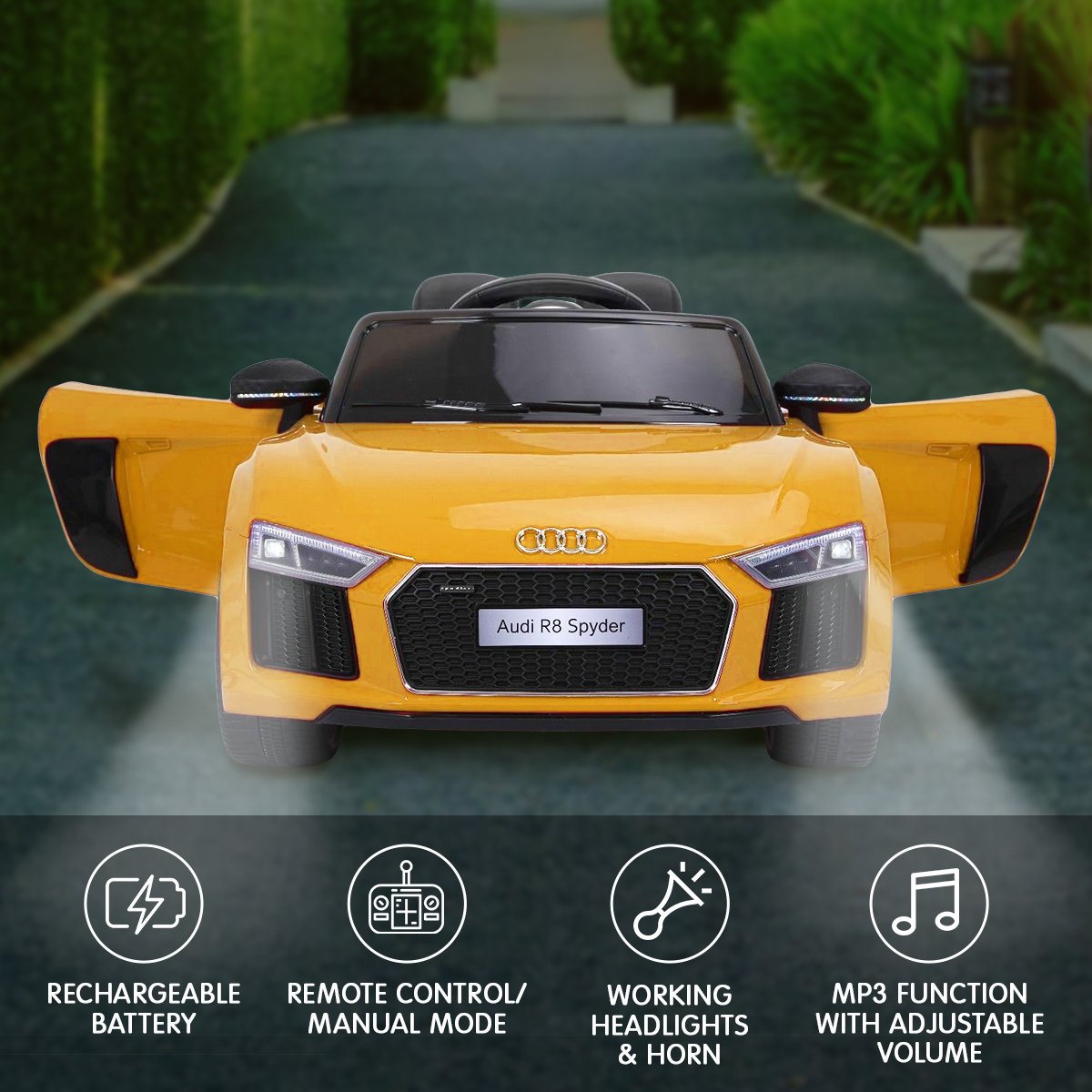 Kahuna R8 Spyder Audi Licensed Kids Electric Ride On Car Remote Control - Yellow Powertrain