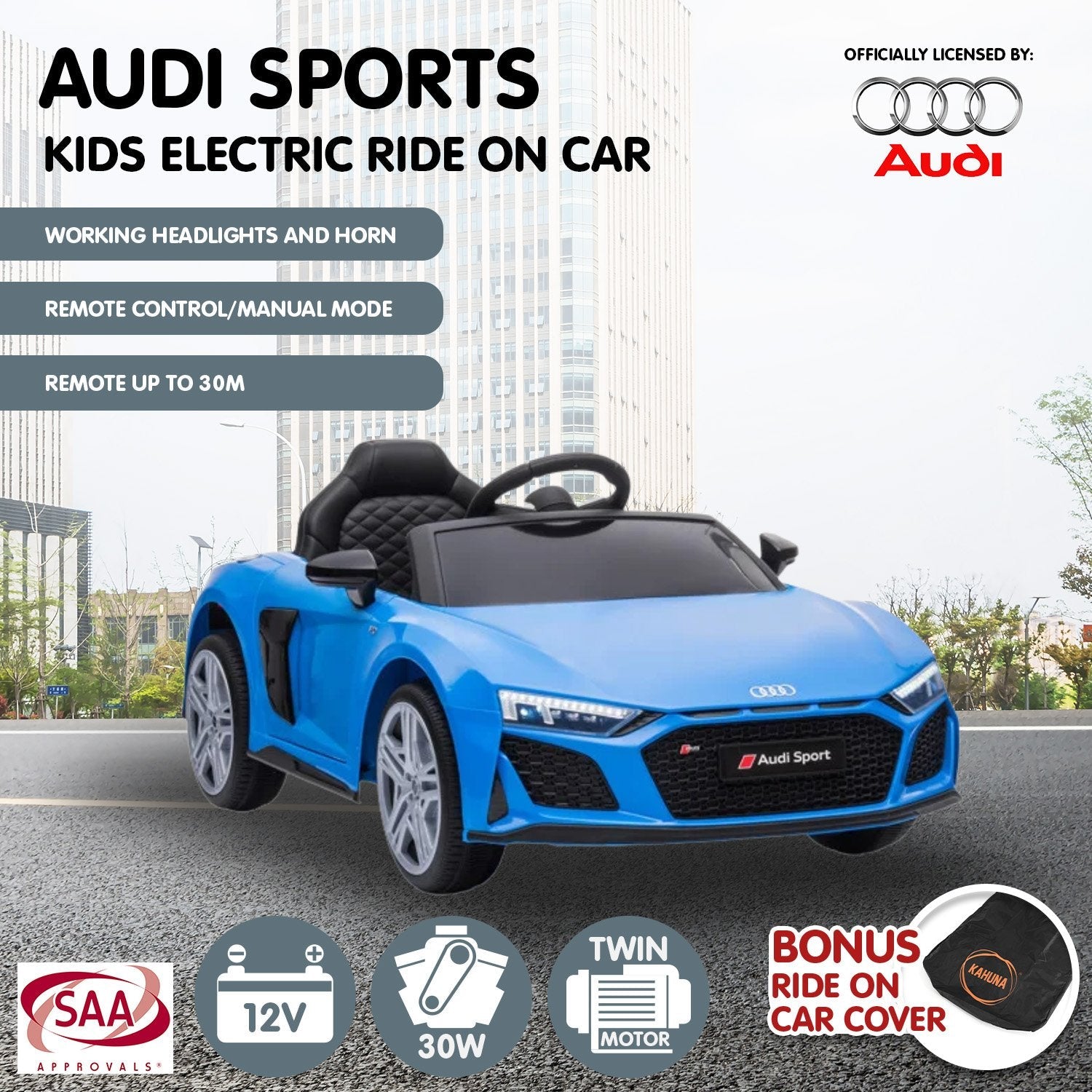 Kahuna Audi Sport Licensed Kids Electric Ride On Car Remote Control - Blue Kahuna