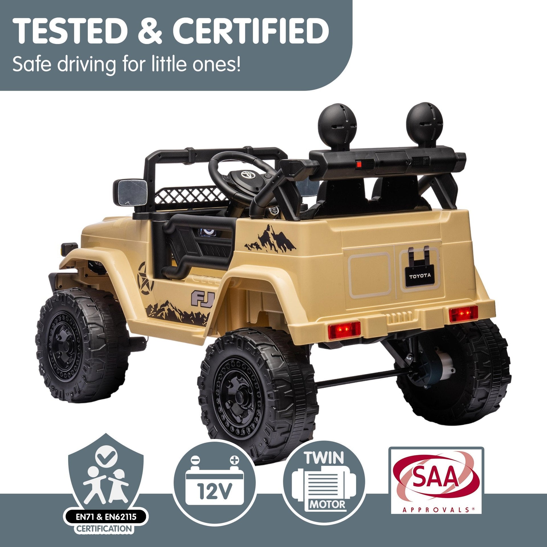 Kahuna Authorised Toyota Fj Cruiser Kids Electric Ride On Car - Khaki Kahuna
