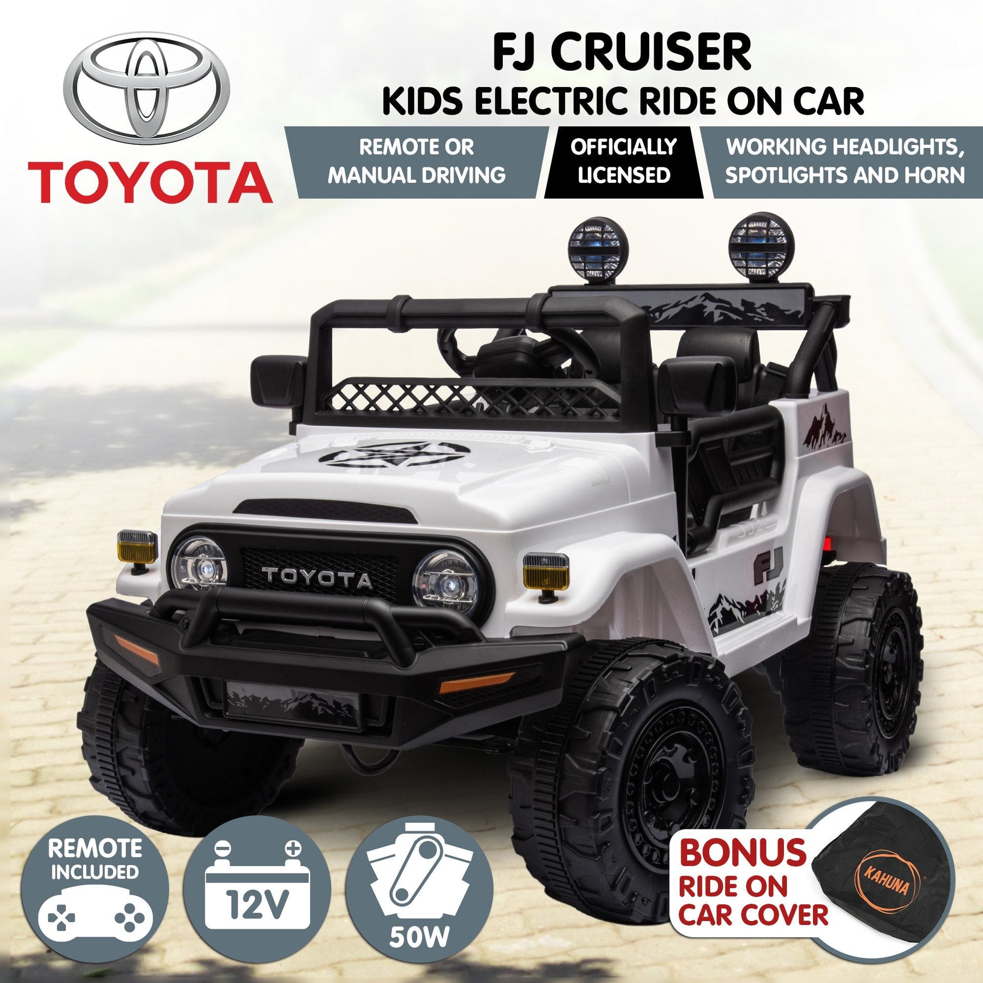 Kahuna Authorized Toyota Electric Kids Ride-on Car Fj Cruiser - White Kahuna