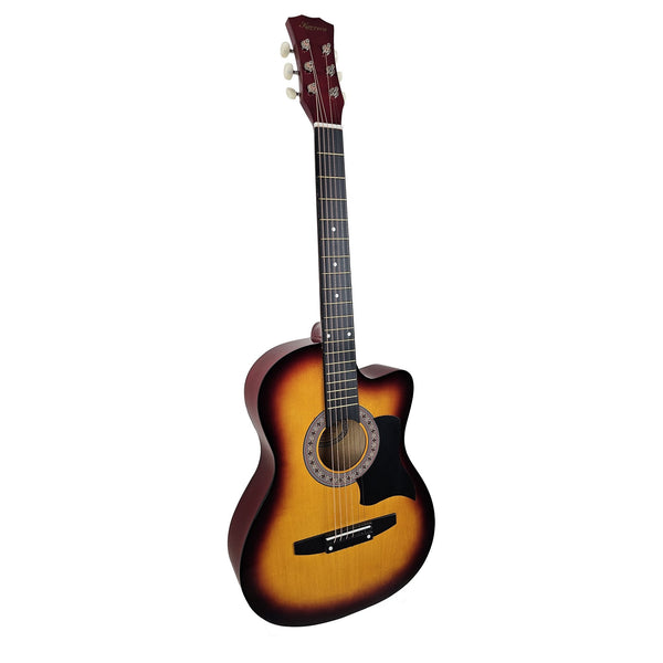 Karrera 38in Acoustic Guitar Steel Strings Carry Bag Shoulder Strap Sun Burst Karrera