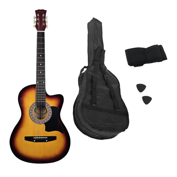 Karrera 38in Acoustic Guitar Steel Strings Carry Bag Shoulder Strap Sun Burst Karrera