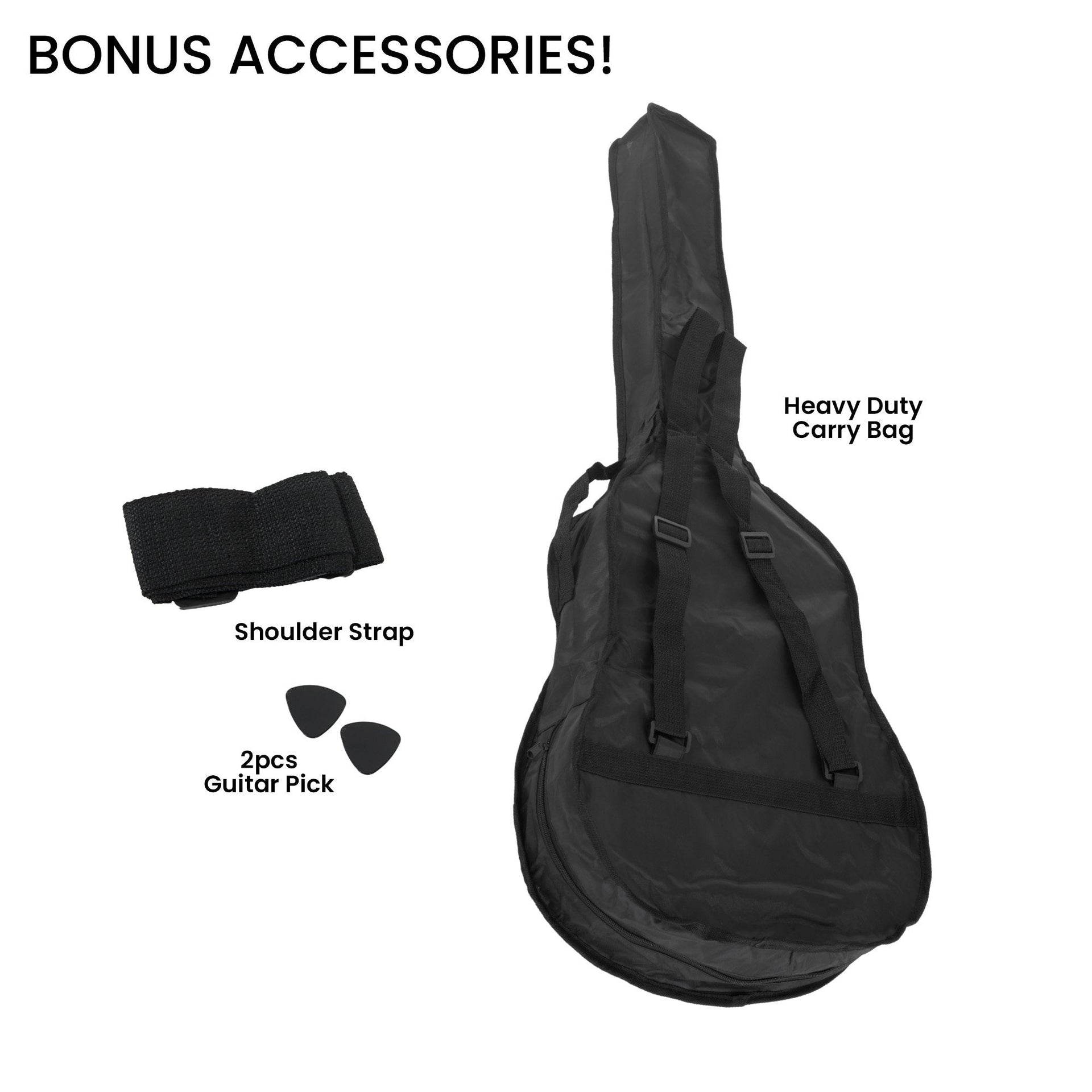 Karrera 38in Acoustic Guitar Steel Strings Carry Bag Shoulder Strap Sun Burst Karrera