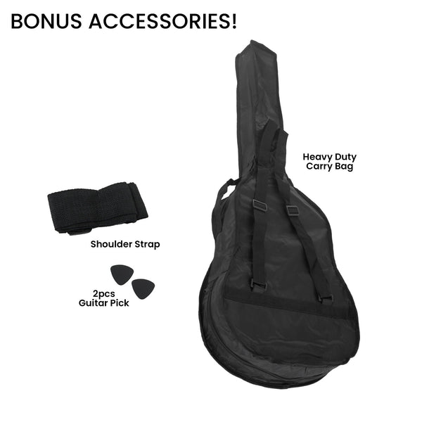 Karrera 38in Acoustic Guitar Steel Strings Carry Bag Shoulder Strap Sun Burst Karrera