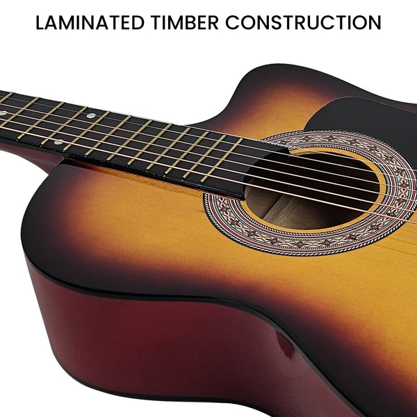 Karrera 38in Acoustic Guitar Steel Strings Carry Bag Shoulder Strap Sun Burst Karrera