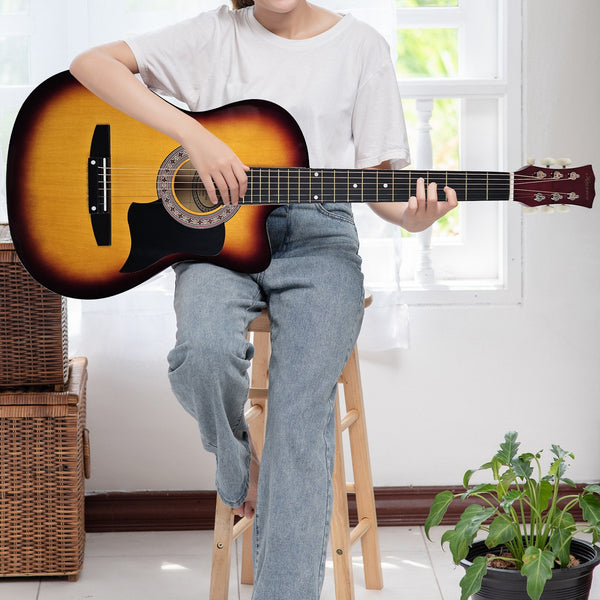Karrera 38in Acoustic Guitar Steel Strings Carry Bag Shoulder Strap Sun Burst Karrera