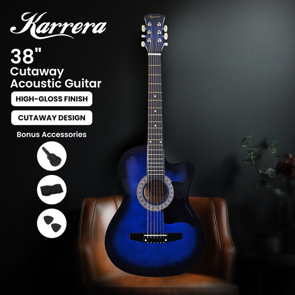 Karrera 38in Cutaway Acoustic Guitar with guitar bag - Blue Burst Karrera