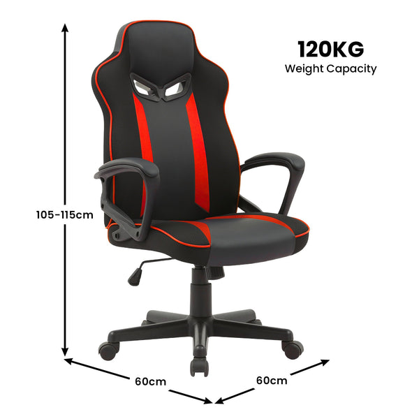 Sarantino Fayzo Racing Reclining Office Gaming Chair Black And Red Adjustable Computer Desk Seat With Adjustable Height, Breathable Mesh Back, Padded Armrests Sarantino
