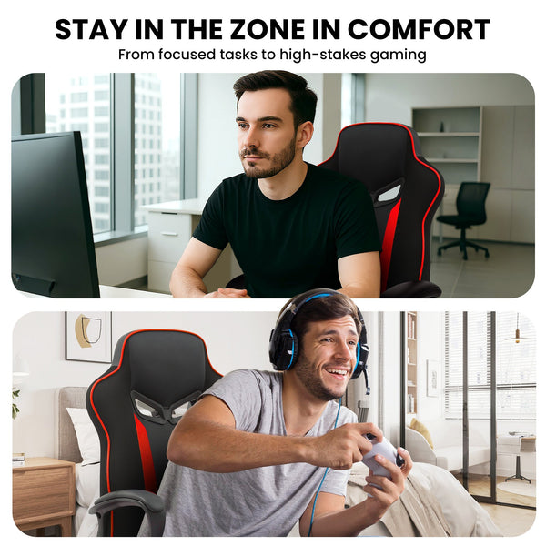 Sarantino Fayzo Racing Reclining Office Gaming Chair Black And Red Adjustable Computer Desk Seat With Adjustable Height, Breathable Mesh Back, Padded Armrests Sarantino