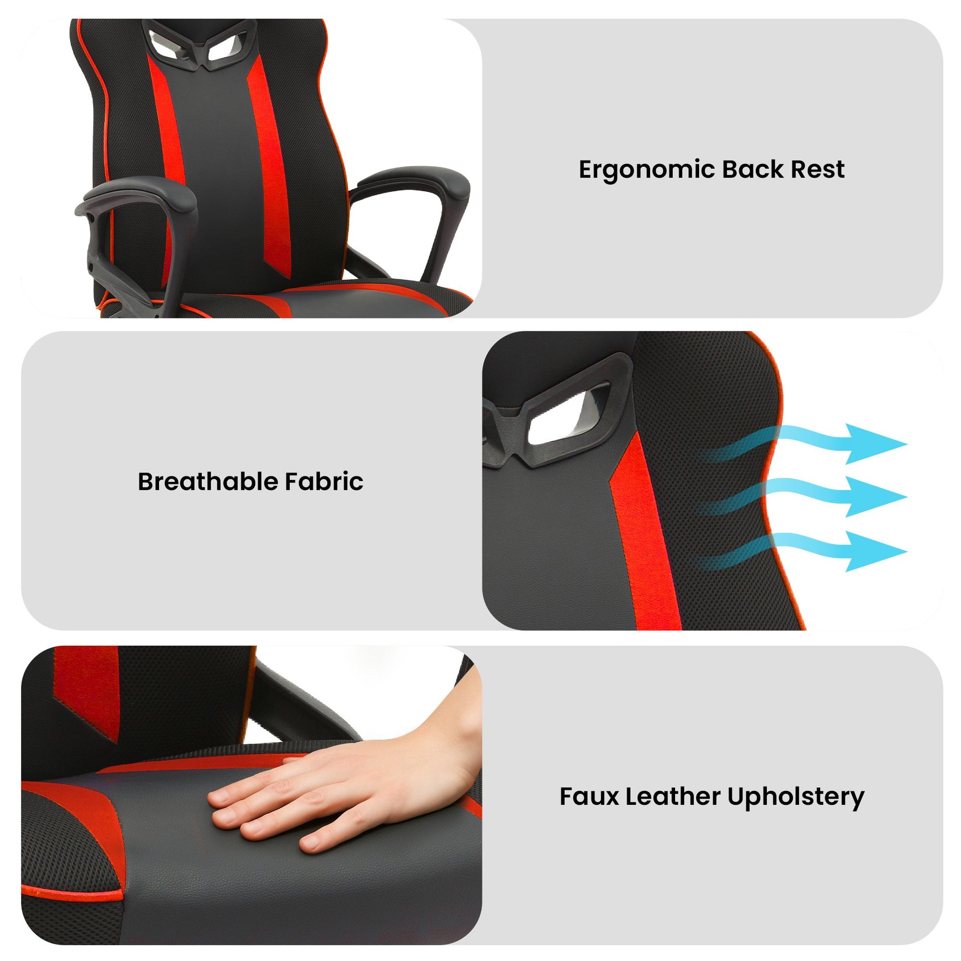 Sarantino Fayzo Racing Reclining Office Gaming Chair Black And Red Adjustable Computer Desk Seat With Adjustable Height, Breathable Mesh Back, Padded Armrests Sarantino