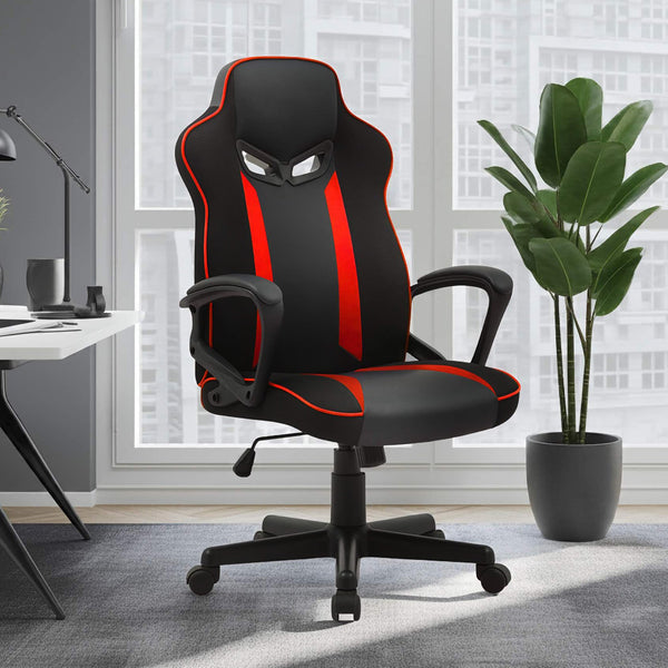 Sarantino Fayzo Racing Reclining Office Gaming Chair Black And Red Adjustable Computer Desk Seat With Adjustable Height, Breathable Mesh Back, Padded Armrests Sarantino