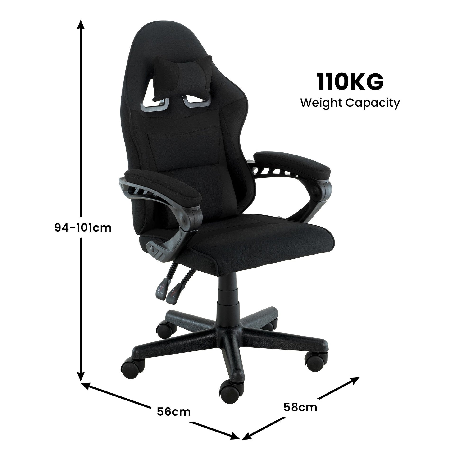 Sarantino Antre Kids Study Gaming Chair Black Adjustable Computer Desk Seat Racing Inspired-look With Adjustable Height, Ergonomic Back Support, Padded Armrests Sarantino