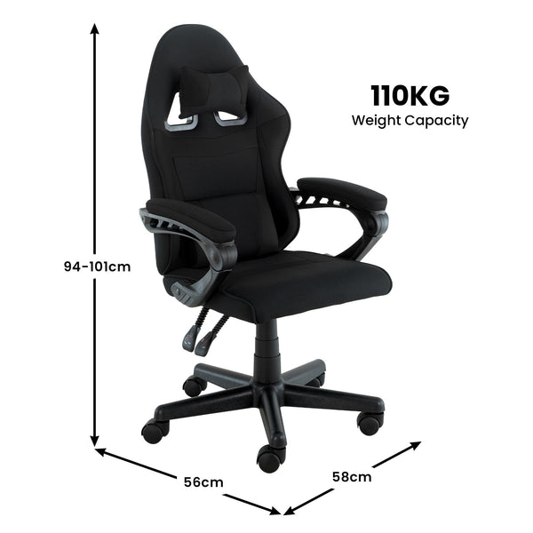 Sarantino Antre Kids Study Gaming Chair Black Adjustable Computer Desk Seat Racing Inspired-look With Adjustable Height, Ergonomic Back Support, Padded Armrests Sarantino