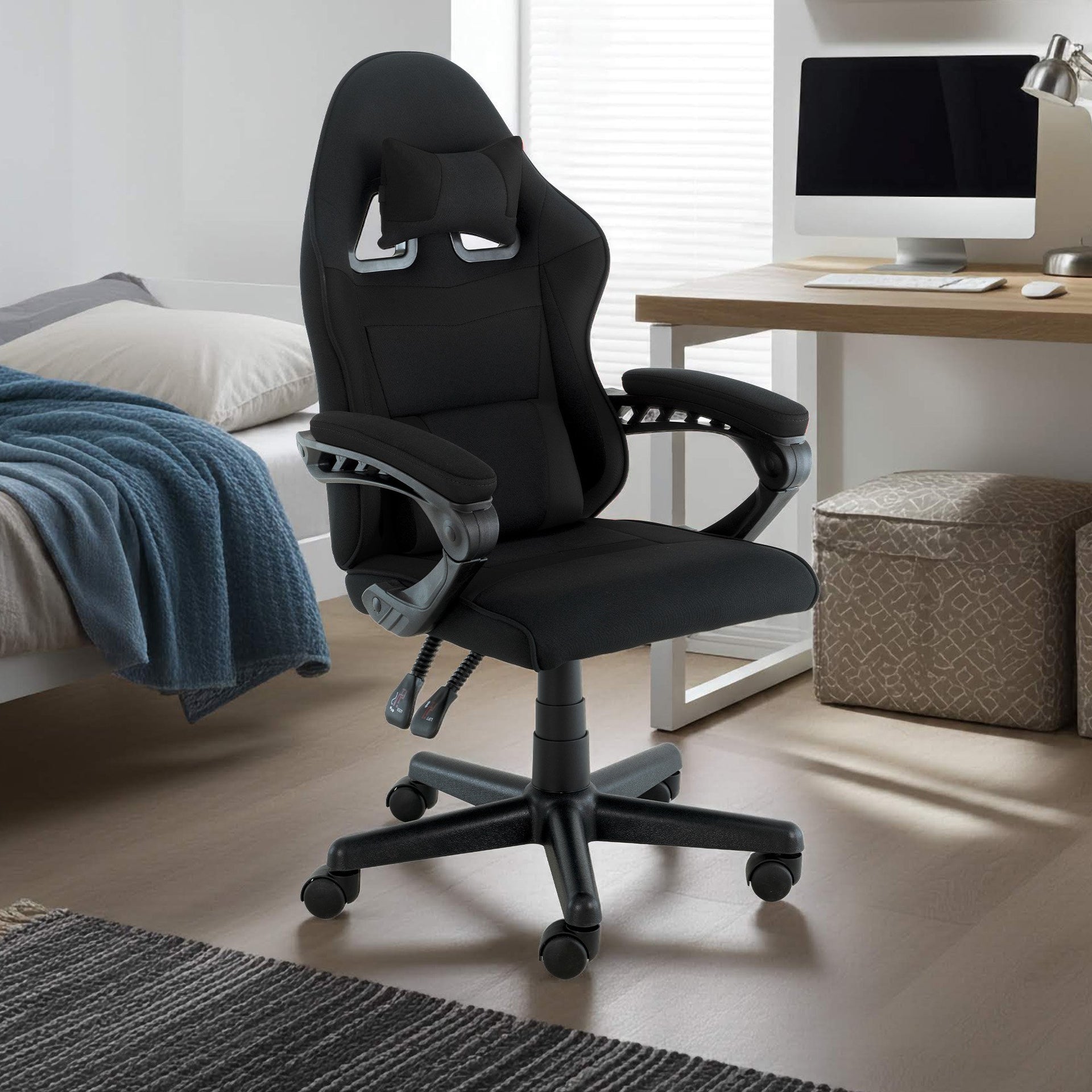 Sarantino Antre Kids Study Gaming Chair Black Adjustable Computer Desk Seat Racing Inspired-look With Adjustable Height, Ergonomic Back Support, Padded Armrests Sarantino