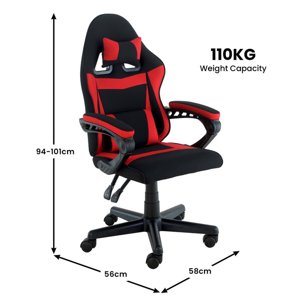 Sarantino Antre Kids Study Gaming Chair Black Red Computer Desk Seat Adjustable Height, Ergonomic Back Support, Padded Armrests Sarantino