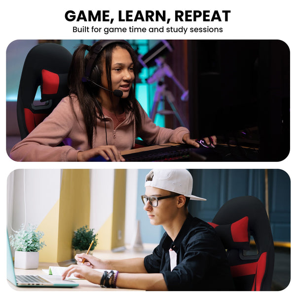 Sarantino Antre Kids Study Gaming Chair Black Red Computer Desk Seat Adjustable Height, Ergonomic Back Support, Padded Armrests Sarantino