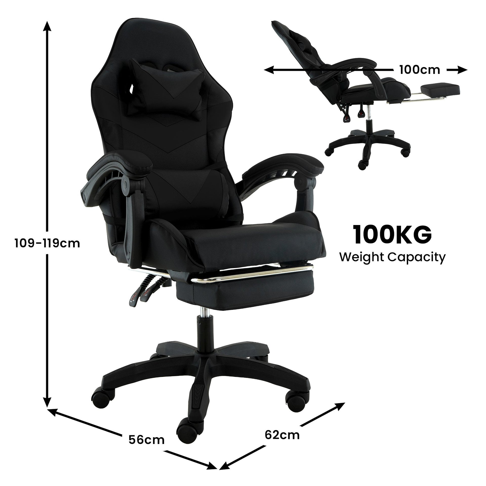Sarantino Cueva Reclining High Back Office Gaming Chair Black Retractable Footrest Computer Seat Sarantino