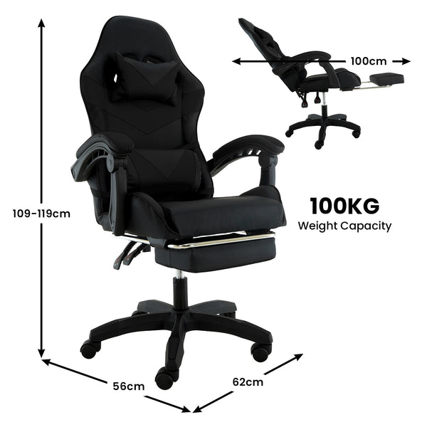 Sarantino Cueva Reclining High Back Office Gaming Chair Black Retractable Footrest Computer Seat Sarantino