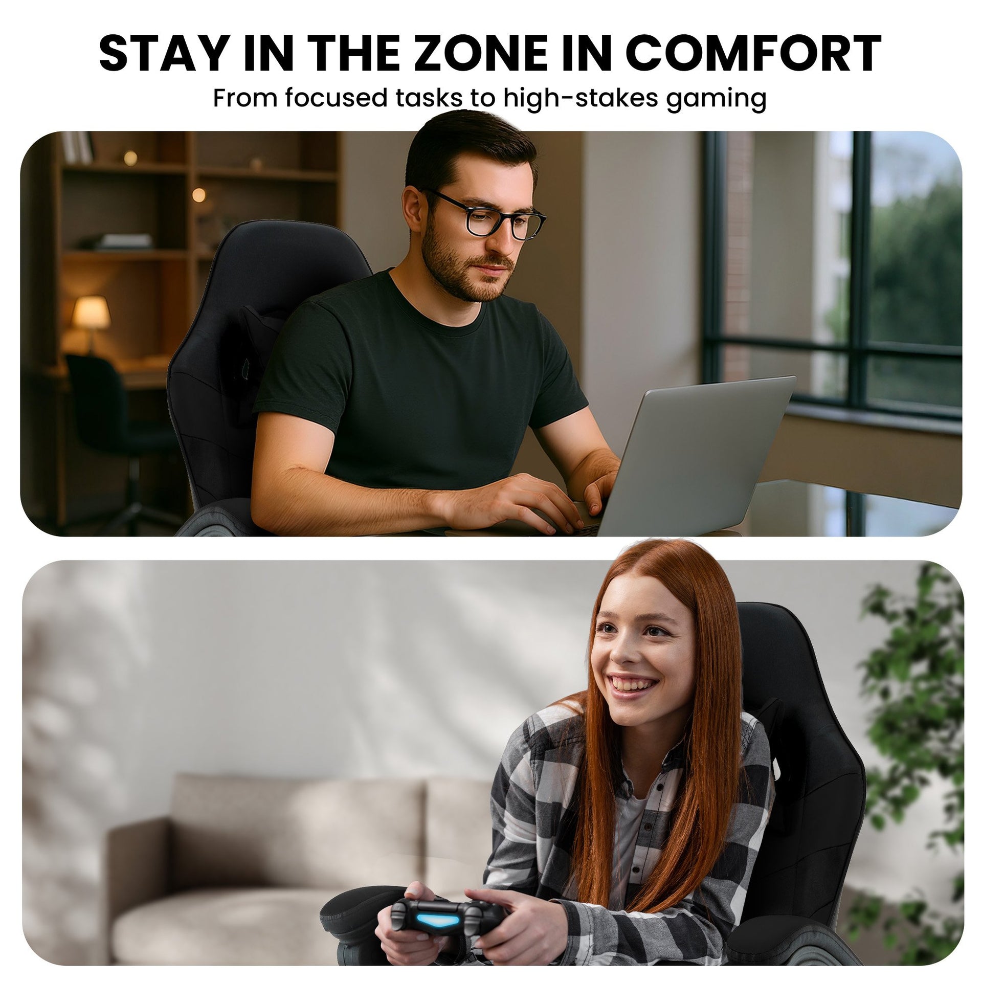 Sarantino Cueva Reclining High Back Office Gaming Chair Black Retractable Footrest Computer Seat Sarantino