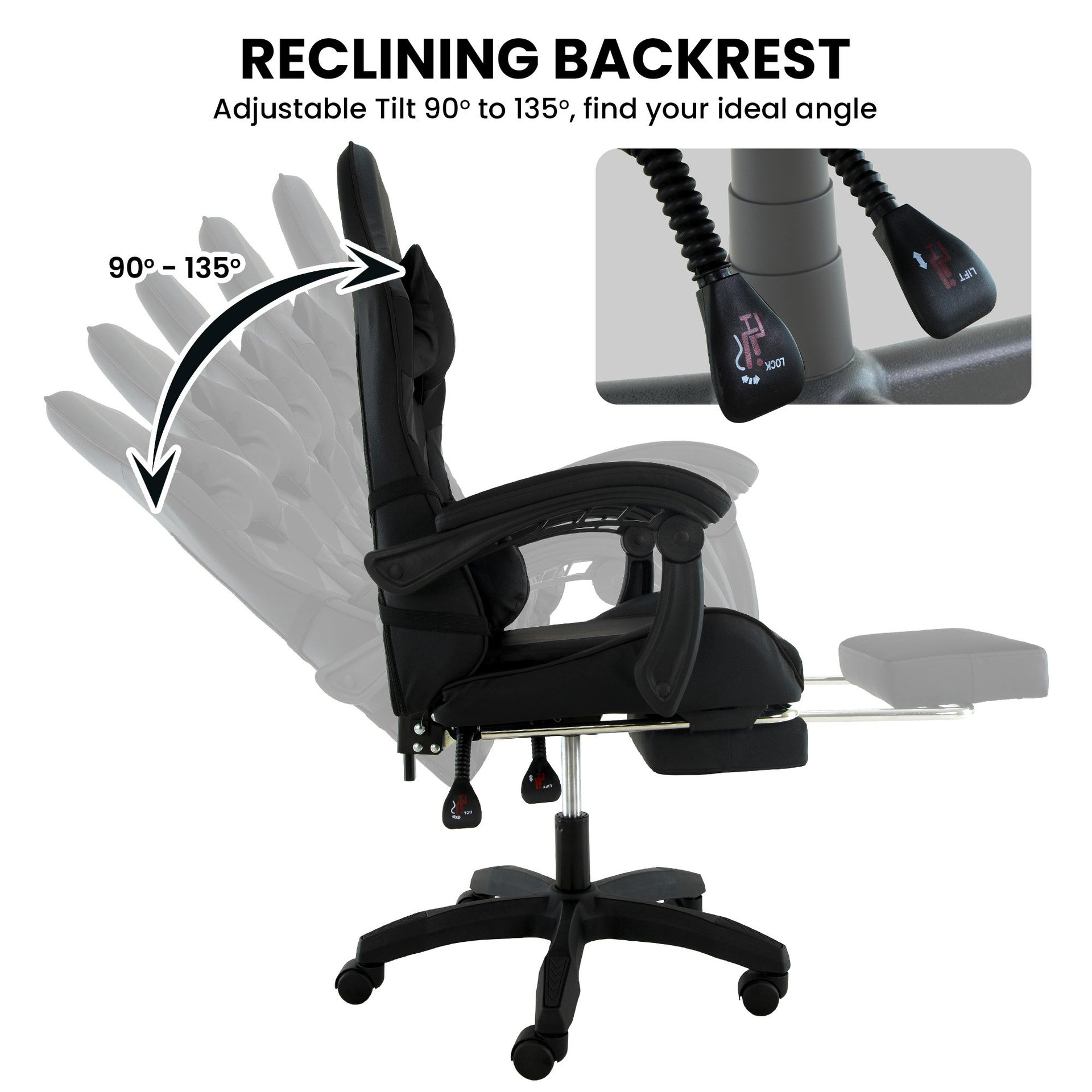 Sarantino Cueva Reclining High Back Office Gaming Chair Black Retractable Footrest Computer Seat Sarantino