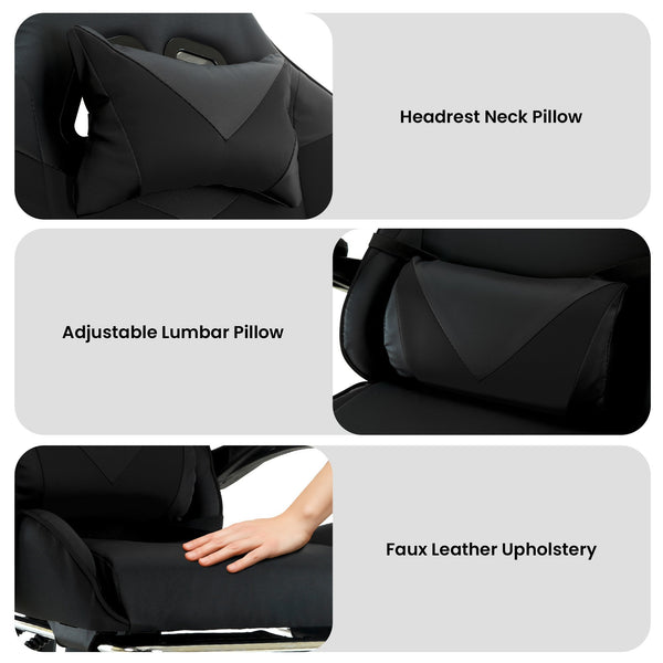 Sarantino Cueva Reclining High Back Office Gaming Chair Black Retractable Footrest Computer Seat Sarantino