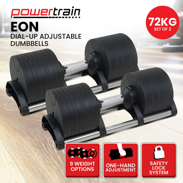 Powertrain Eon Set Of Two Dial-up 36kg Adjustable Dumbbell Home Gym 9 Options Powertrain