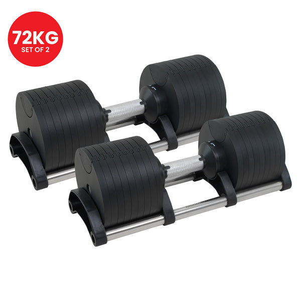Powertrain Eon Set Of Two Dial-up 36kg Adjustable Dumbbell Home Gym 9 Options Powertrain