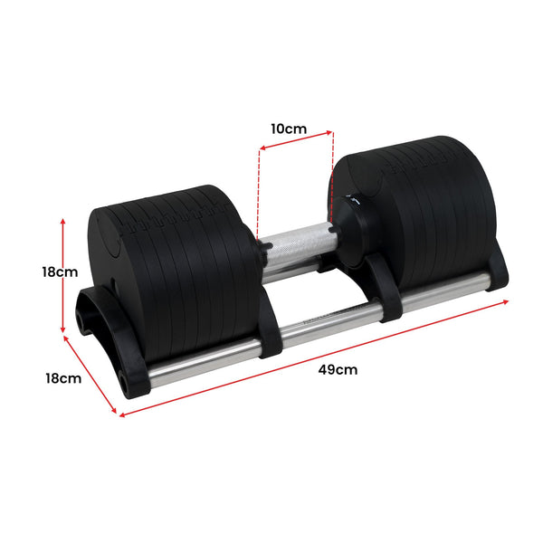 Powertrain Eon Set Of Two Dial-up 36kg Adjustable Dumbbell Home Gym 9 Options Powertrain