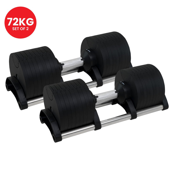 Powertrain Eon Set Of Two Dial-up 36kg Adjustable Dumbbell Home Gym 9 Options Powertrain