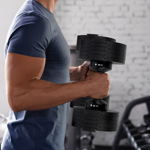 Powertrain Eon Set Of Two Dial-up 36kg Adjustable Dumbbell Home Gym 9 Options Powertrain