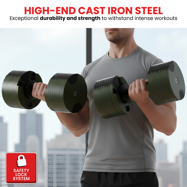 Powertrain Eon Dial-Up 36KG Adjustable Dumbbell - Green Awezingly