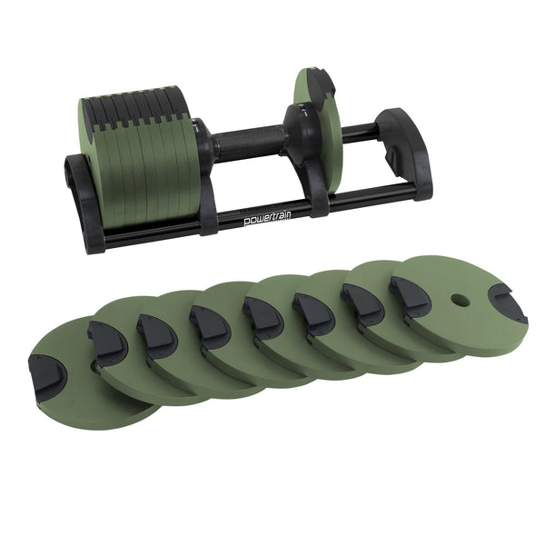 Powertrain Eon Dial-Up 72KG Adjustable Dumbbells Pair - Green Awezingly