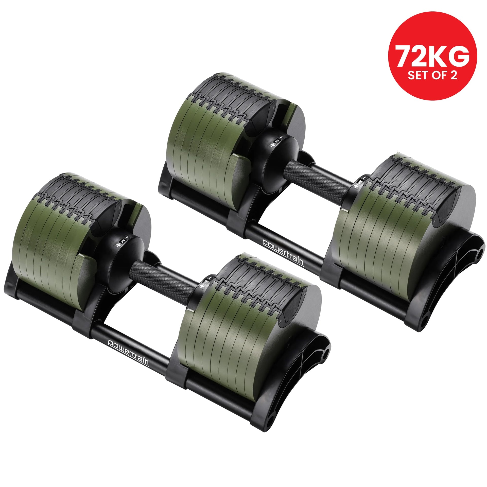 Powertrain Eon Dial-Up 72KG Adjustable Dumbbells Pair - Green Awezingly