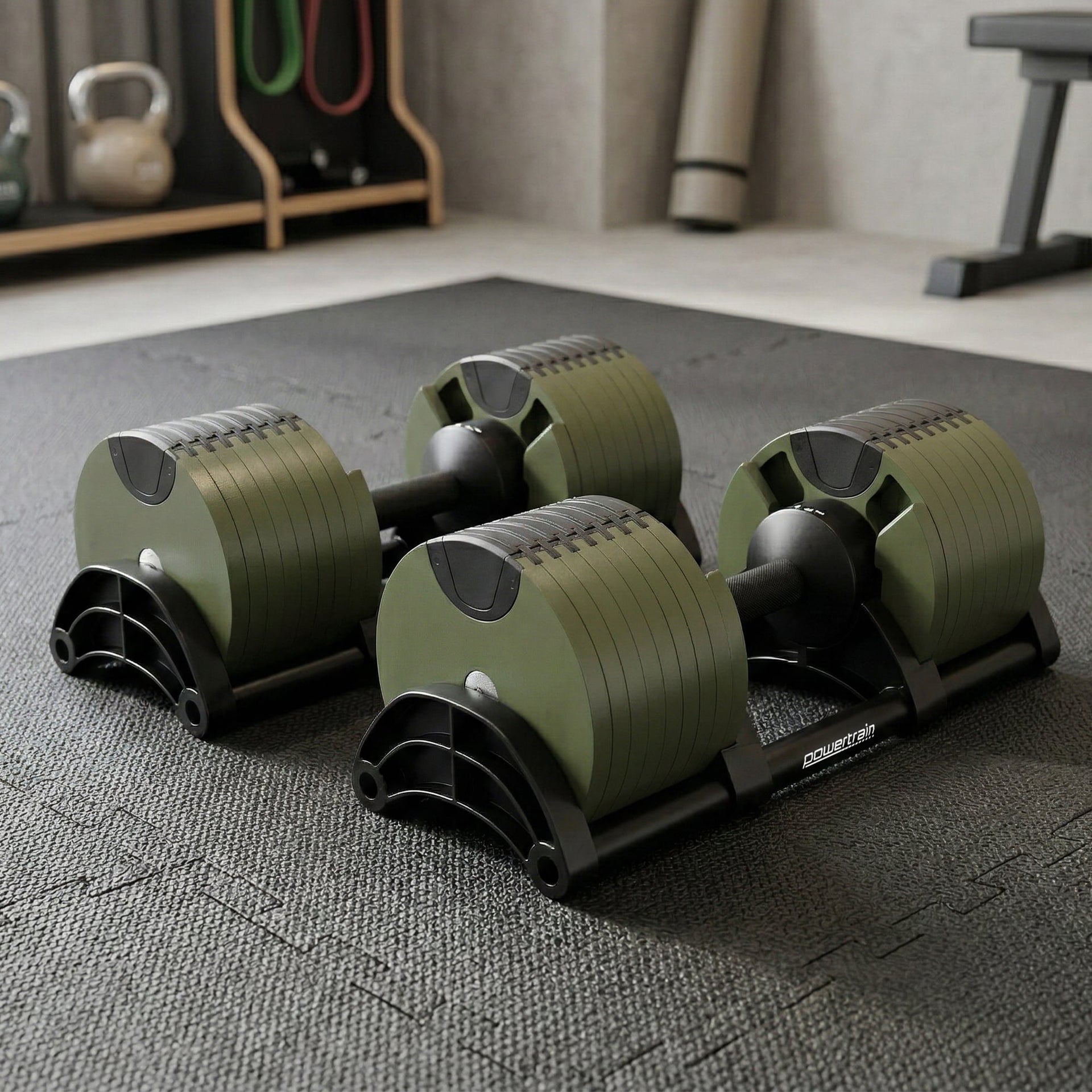 Powertrain Eon Dial-Up 72KG Adjustable Dumbbells Pair - Green Awezingly