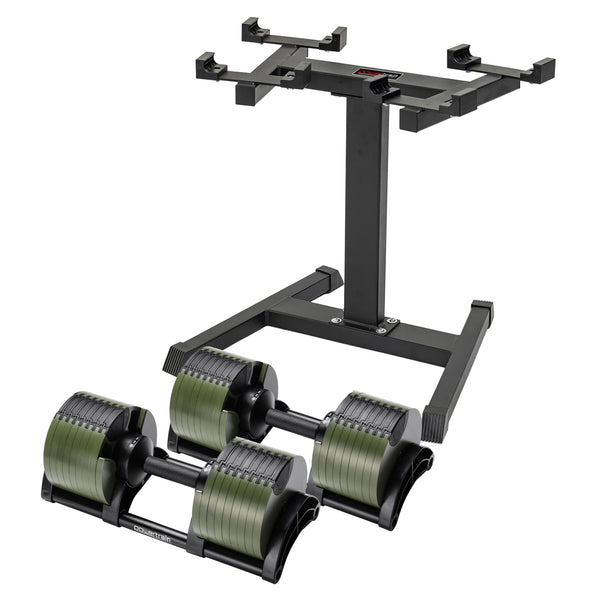 Powertrain Eon Dial-Up 72KG Adjustable Dumbbells Pair with Stand  - Green Awezingly