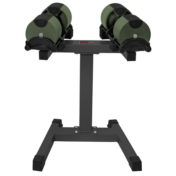 Powertrain Eon Dial-Up 72KG Adjustable Dumbbells Pair with Stand  - Green Awezingly