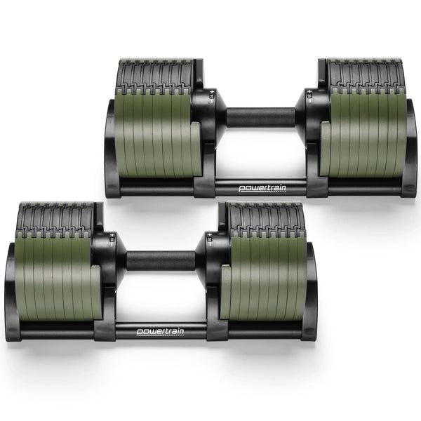 Powertrain Eon Dial-Up 72KG Adjustable Dumbbells Pair with Stand  - Green Awezingly