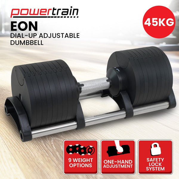 Powertrain Eon 45kg Adjustable Dumbbell Home Gym 9 Strength Training Safety Lock System For Building & Fitness Workouts Awezingly