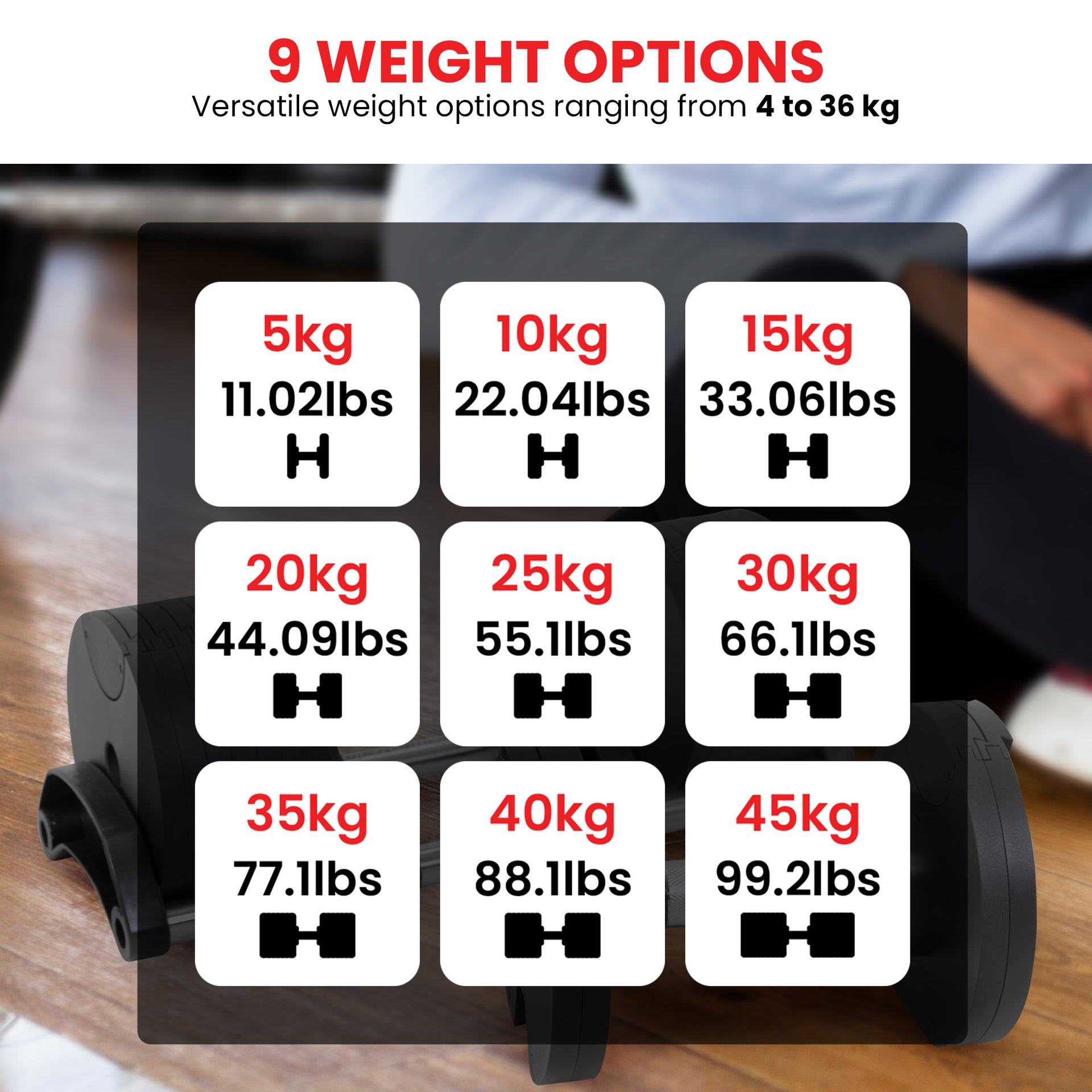 Powertrain Eon 90kg Adjustable Dumbbells Home Gym 9 Strength Training Safety Lock System Building & Fitness Workouts