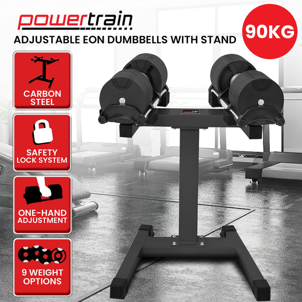 Powertrain Eon 2 X 45kg Adjustable Dumbbells W/ Stand Heavy-duty Storage Rack Home Gym 9 Strength Training Equipment Awezingly