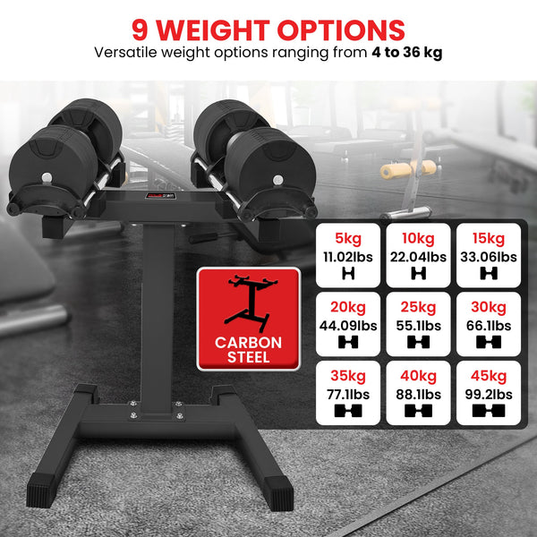 Powertrain Eon 2 X 45kg Adjustable Dumbbells W/ Stand Heavy-duty Storage Rack Home Gym 9 Strength Training Equipment Awezingly