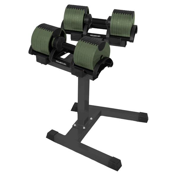 Powertrain Eon Dial-Up 90KG Adjustable Dumbbells Pair with Stand  - Green Awezingly