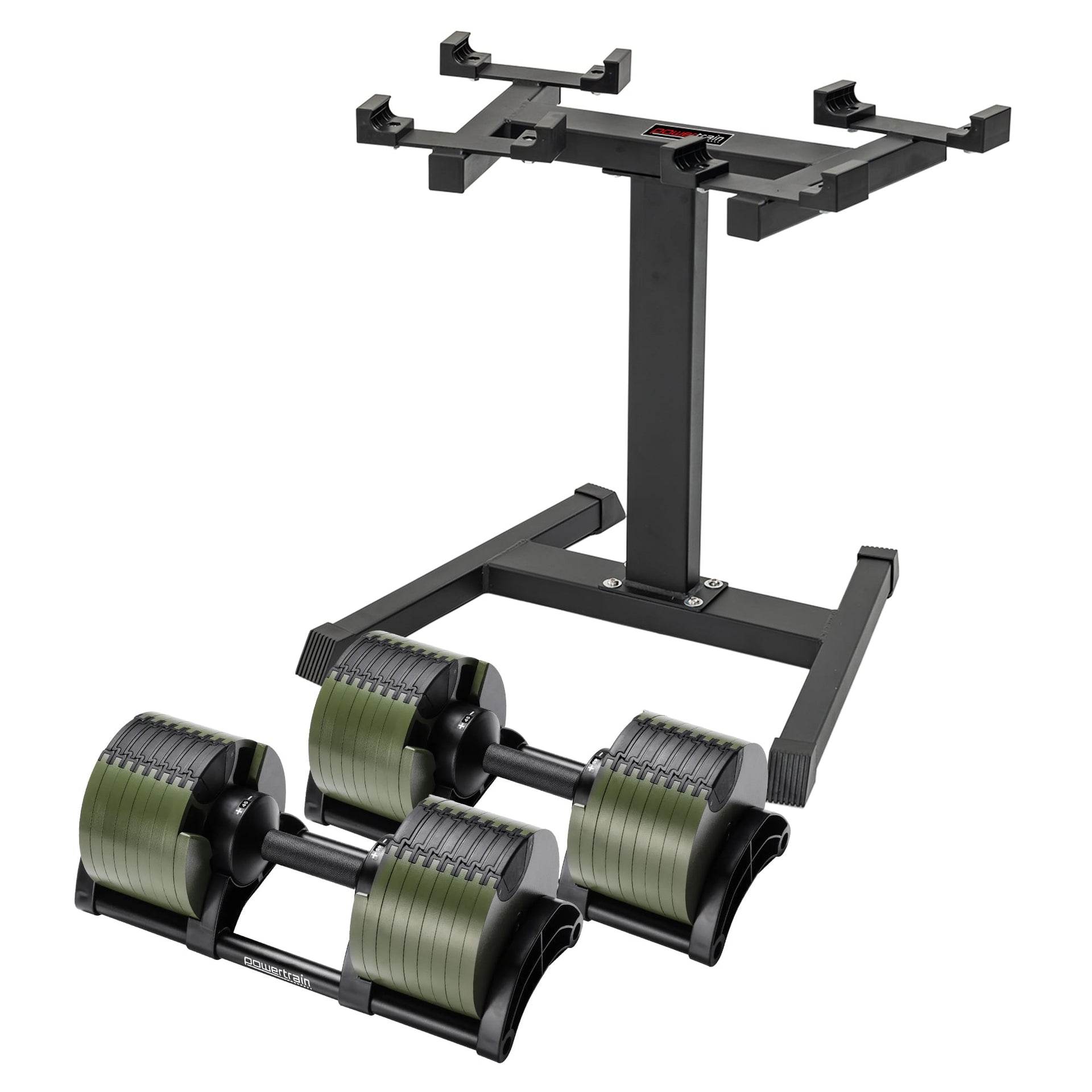 Powertrain Eon Dial-Up 90KG Adjustable Dumbbells Pair with Stand  - Green Awezingly