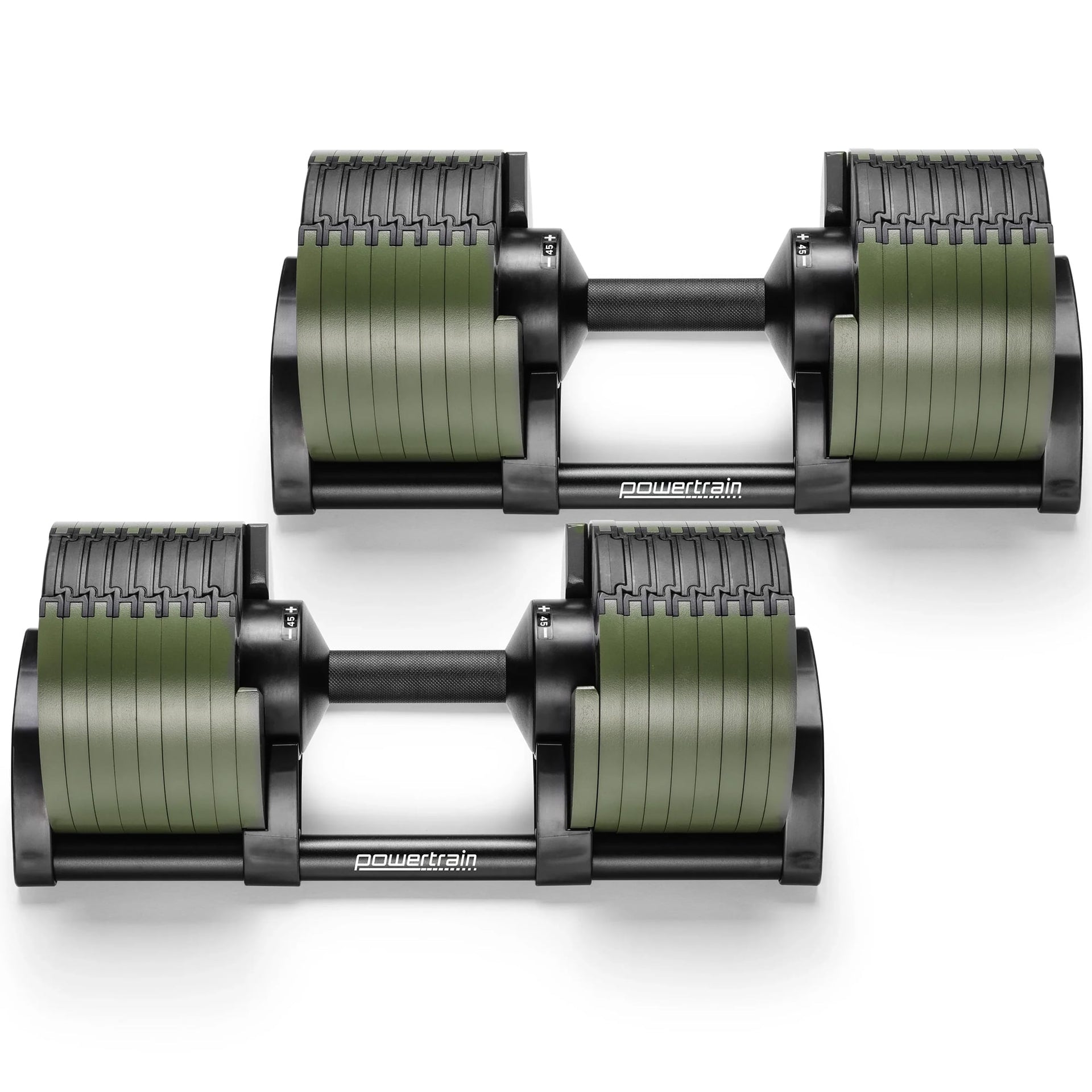 Powertrain Eon Dial-Up 90KG Adjustable Dumbbells Pair with Stand  - Green Awezingly