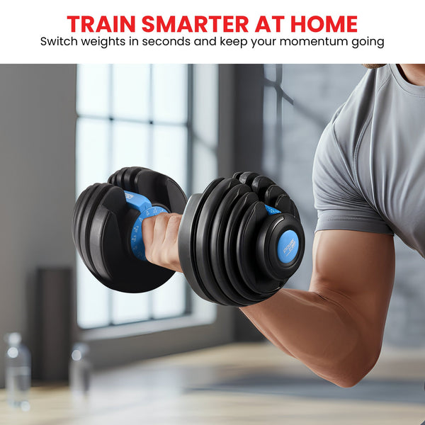 Powertrain 24KG Adjustable Home Gym Dumbbell - Blue Powertrain