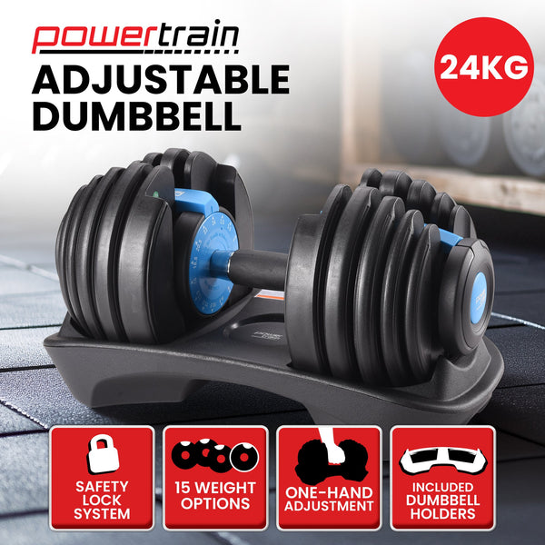 Powertrain 24KG Adjustable Home Gym Dumbbell - Blue Powertrain