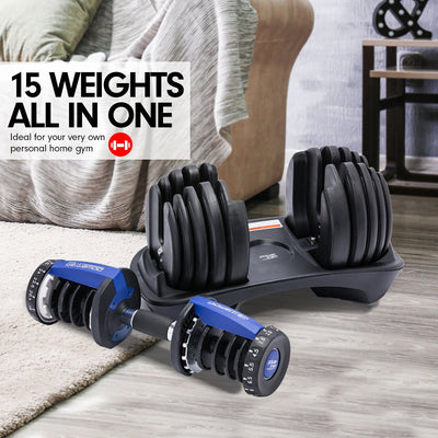 Powertrain  24KG Adjustable Home Gym Dumbbell - Blue